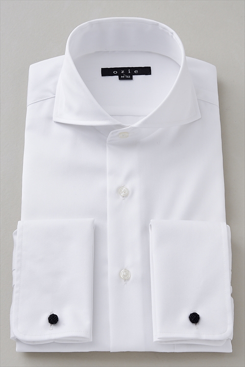 ozie|オジエ　メンズ・ホリゾンタルカラーダブルカフスシャツ　8006-I10C-WHITE