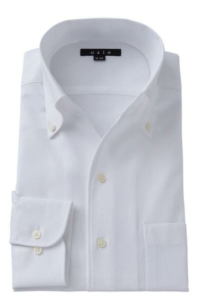 ozie|オジエ　からみ織り・白シャツ・イタリアンカラー/スキッパー・8044-I03I-WHITE