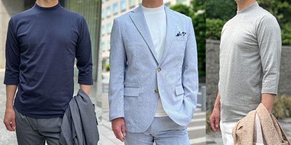 ozie|オジエ　７分袖Tシャツ・着用イメージ・コーディネート