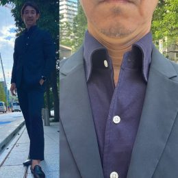 ozie|オジエ　ネイビースーツとネイビーシャツのコディネート
