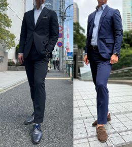 ozie｜オジエ　シアサッカーを使ったセットアップのカジュアルスーツにノータイスタイル