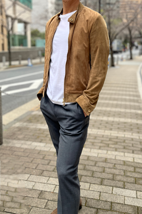 ozie|オジエ　REDA ACTIVEジャージーウールのTシャツ着こなし3