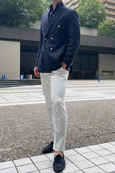 ozie|オジエ　ネイビージャケット+ネイビーYシャツ+白パンツ1