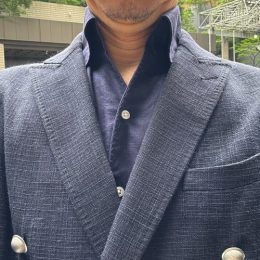 ozie|オジエ　ネイビージャケット+ネイビーYシャツ+白パンツ2