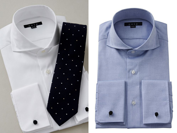 ozie|オジエ ピンポイントオックスフォードのホリゾンタルカラー・ダブルカフス1