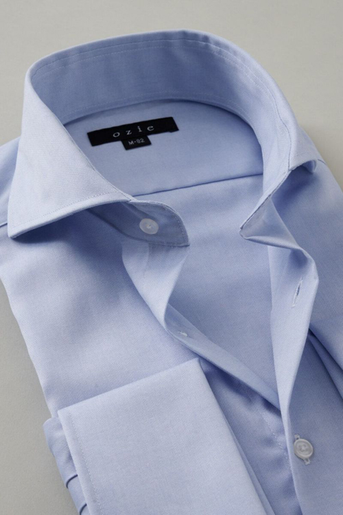 ozie|オジエ ピンポイントオックスフォードのホリゾンタルカラー・ダブルカフス2