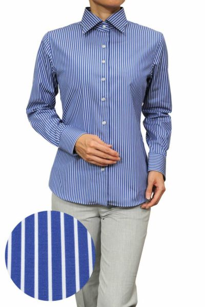 ozie|オジエ　レディースシャツ　ワイドカラー　6071-M09-BLUE