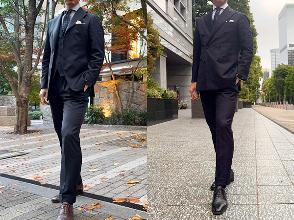 ozie|オジエ　シングルのスリーピースと6つボタン2つが掛けのダブルブレスト