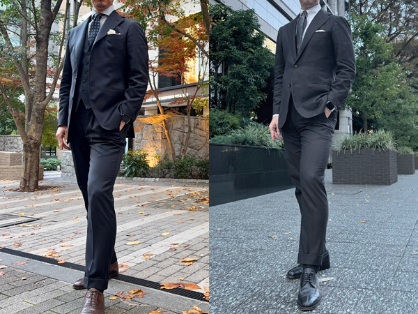 ozie|オジエ　ネイビーとグレースーツの着こなし