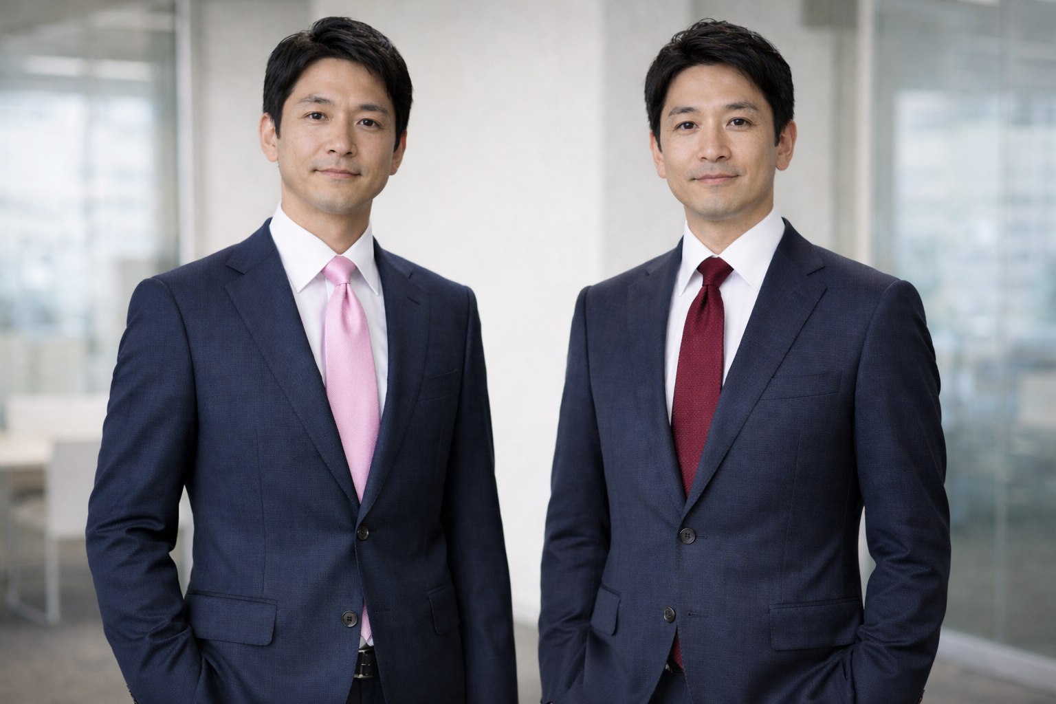 ozie｜オジエ  ピンクのネクタイと落ち着いたワインのネクタイの比較