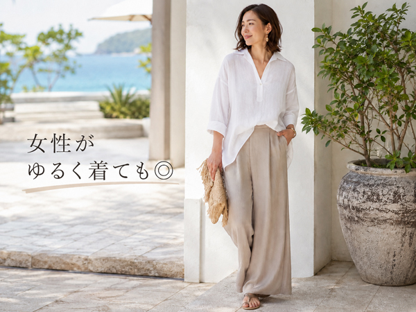 ozie|オジエ 女性がカプリシャツを着用したイメージ