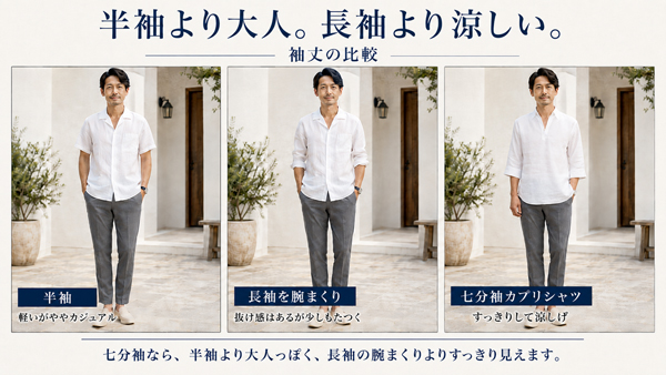 ozie|オジエ 半袖・長袖・7分袖の見栄えの違い