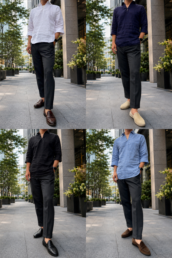 ozie|オジエ カプリシャツとグレーのウールパンツ