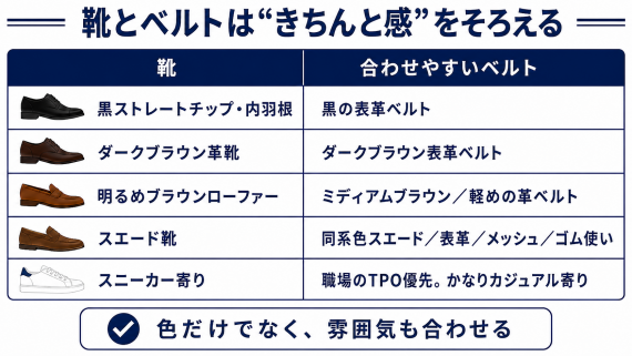 ozie|オジエ　靴とベルトはきちんと感を揃える
