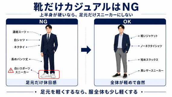 ozie|オジエ 靴だけカジュアルはNG