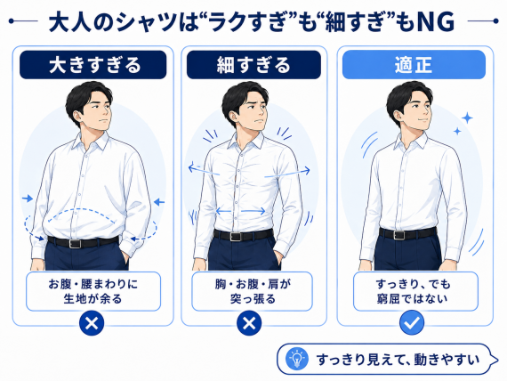 ozie|オジエ 大人のシャツは楽すぎも細すぎもNG