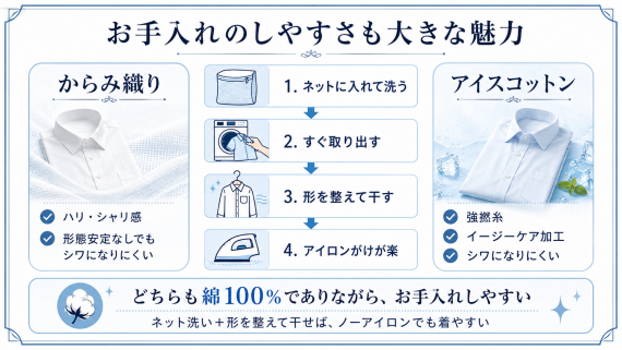 ozie|オジエ からみ織もアイスコットンもお手入れがしやすい素材