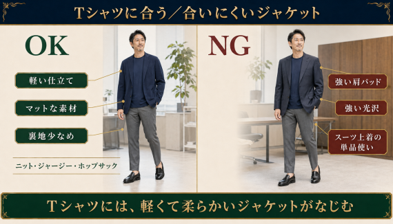 ozie|オジエ Tシャツに合うジャケットと合いにくいジャケット