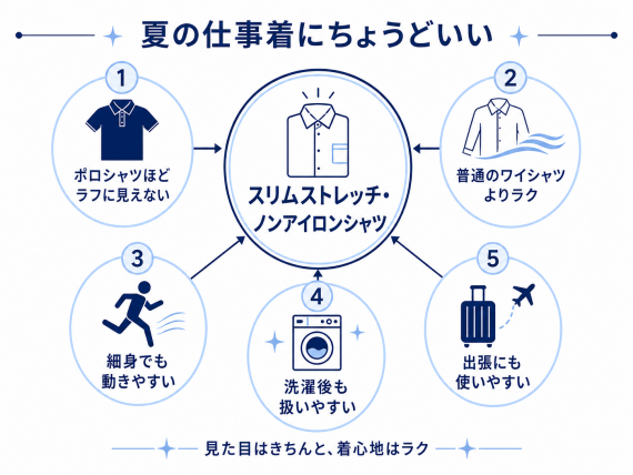 ozie|オジエ 夏の仕事着にちょうどいいスリムストレッチ・ノンアイロンシャツ