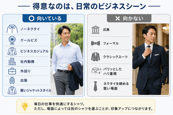 ozie|オジエ スリムストレッチ・ノンアイロンシャツは日常のビジネス向け