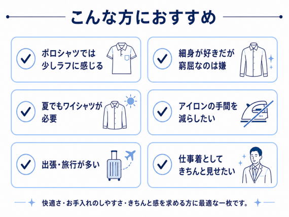 ozie|オジエ スリムストレッチ・ノンアイロンシャツがおすすめの方