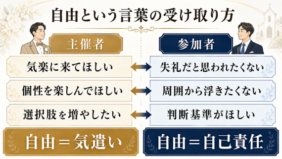 ozie|オジエ　結婚式のカジュアルな服装－自由という言葉のとらえ方の違い