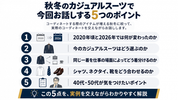 ozie|オジエ 秋冬んカジュアルスーツで今回お話しする5つのポイント
