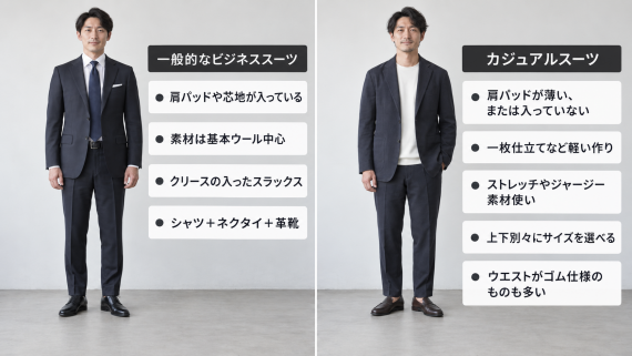 ozie|オジエ ビジネススーツとカジュアルスーツの比較