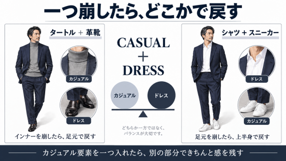 ozie|オジエ カジュアルスーツの着こなし-バランスが大事