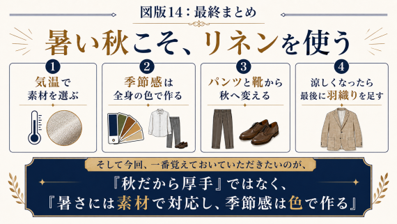 ozie|オジエ　暑い秋こそ麻シャツを使う-着こなしポイント4