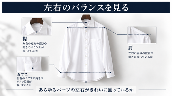 ozie|オジエ ワイシャツの左右のバランスを見る
