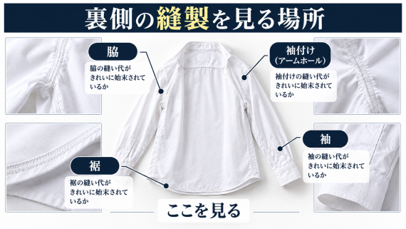 ozie|オジエ ワイシャツの裏側の縫製を見る