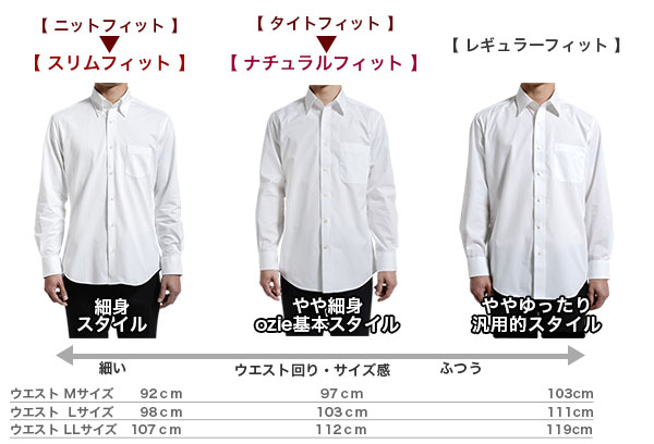 ワイシャツのサイズ表｜ワイシャツ通販 ozie